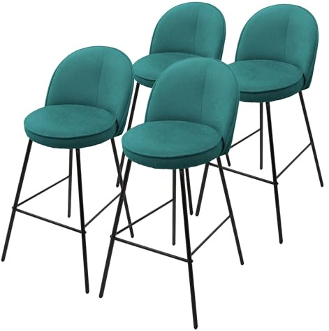 ML-Design Barhocker 4er Set Petrol mit Stoffbezug, 75 cm hoch, Gepolsterte Barstühle mit Stahlgestell, Küchenstühle mit Rückenlehne und Fußstütze, Tresenhocker Bistrohocker Thekenhocker Küchenhocker