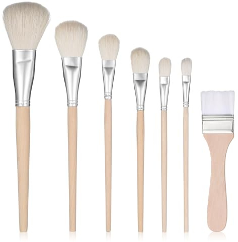 JJUNW 7Pcs Goat Hair Mop Paint Brush, Blending Brushes for Acrylic Painting | Versatile Blending & Detailing Brushes Wooden Handles for Gilding Watercolor Gouache Oil Pottery
