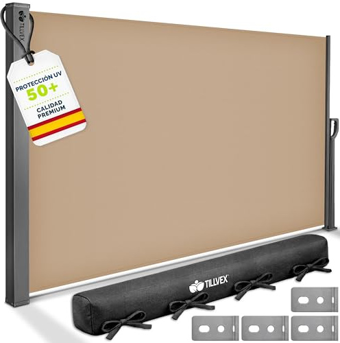 tillvex® Seitenmarkise 200 x 300 cm ausziehbar & Blickdicht mit Regencover | Sichtschutz Balkon, Garten & Terrasse | Outdoor Seitenrollo mit Wandhalterung | Sonnenschutz Markise aus rostfreiem Stahl