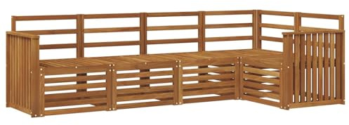 vidaXL Sofasets 5-tlg Beige Massives Akazienholz Garten und Terrasse Rechteckig Outdoor Sofagarnitur Terrassenmöbel Moderne Akazienholz Sitzgelegenheit Langlebige Lounge