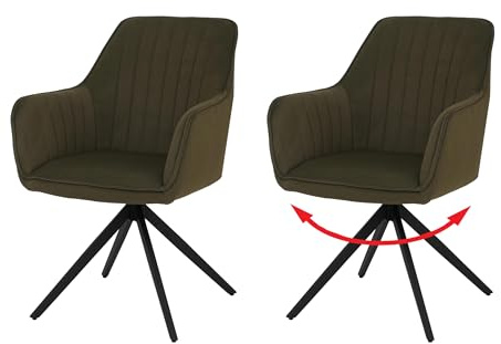 Mendler 2er-Set Esszimmerstuhl HWC-L79, Küchenstuhl Lehnstuhl Stuhl Armlehnen, drehbar Auto-Position Stoff/Textil - grün