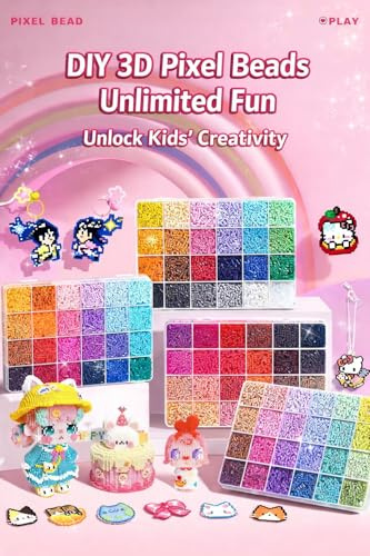 WAQGIKL Pixel Bead DIY 3D Pixel Bead Kit, Multi-Color, Creative Craft Set for Kids, Unlimited Fun, Unlocks Creativity，Perler Beads (120 Color Luxury Full Set with Iron)