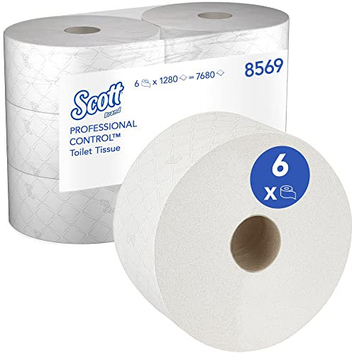 Scott Control Papier Toilette à Dévidage Central 8569, 2 Épaisseurs, Blanc, Doux et Résistant, Distribution Contrôlée, 6 Rouleaux x 1 280 Feuilles (7 680 au Total)