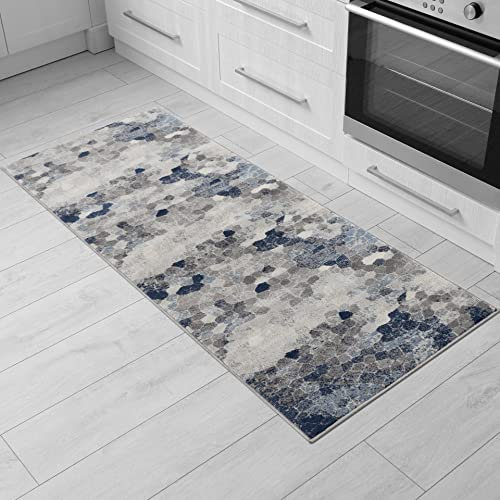 RUG BRANCH Havana Teppich für den Innenbereich, geometrisch, blau/beige, für Eingangsbereich, Flur, Bad und Küche, 60 x 50 cm