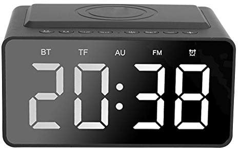 Multifunctional Bluetooth 5.0 LED Speaker with Digital Alarm Clock Function and Wireless Charging, Dual Alarm with Adjustable Brightness Led Display, Bluetooth Music Speaker, Radio Alarm Clock(黑色)