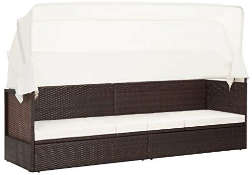 Tidyard Gartensofa mit Sonnendach Outdoor Sofabett Liege Gartenliege Gartenbett Gartenmöbel Gartensofa Lounge Loungebett Gartenmuschel Gartenmöbel Poly Rattan Braun