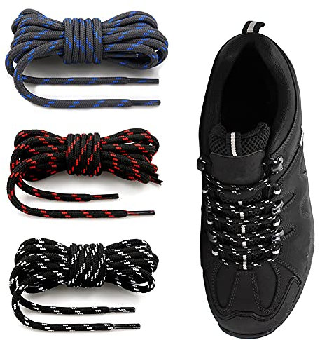 Cordones Redondos para Botas[3 Pares]Cordones Reforzados y Duraderos para Botas Montaña Zapatos Senderismo 4mm Rayas Resistente Fuerte Unisex -Cordones Redondos Para Zapatos,Zapatillas de Deporte Bota