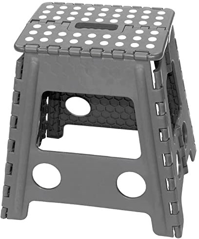 ZYBUX - 16 Inches Folding Step Stool - Lightweight Plastic Step Stools, Foldable Step Stools, Non Slip Folding Stools Ideal for Kitchen, Bathroom, Bedroom, Outdoor, 39cm x 29cm x 22cm, (Large, Grey)
