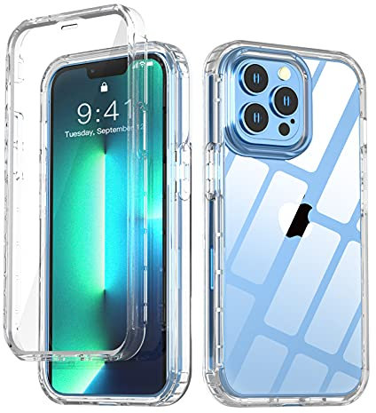 AICase für iPhone 13 Pro Max 6,7 Hülle SchutzhülleTransparent 360 Grad Stoßfest Durchsichtige Front Und Rückenschutz Handyhülle Slim Dünn TPU Bumper Eingebautem Displayschutz