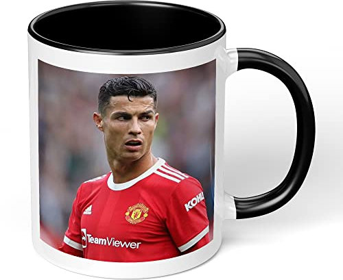 Print Maniacs Cristiano Ronaldo Mug Gift Christmas Birthday Fun Soccer Football Club Coffee Tea Present Gift for Him Her (Black Fill)