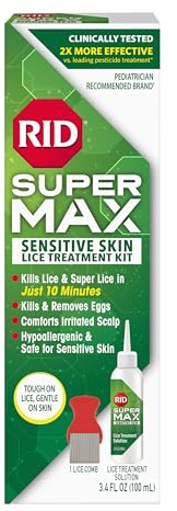 RID Super Max Sensitive Skin Lice Treatment, Kills Super Lice & Eggs, Safe for Sensitive Skin, Clinically Tested, Package Graphics May Vary