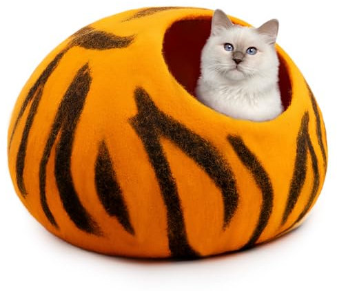 Woolygon - Cats of The Wild Series - Katzenhöhle aus Wolle, handgefertigt aus 100% Merinowolle, umweltfreundliche Filz-Katzenhöhle für Indoor-Katzen und Kätzchen