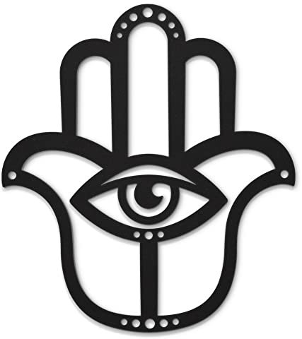 Beautiwall Hamsa Hand Moderne Wanddeko Metall Schwarz - Beschichtete Wandschmuck Metallbilder - Wohnzimmer Badezimmer Schlafzimmer Wand Deko Metalldekoration - Inklusive Klebestreifen