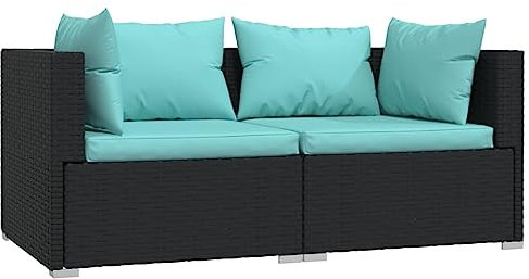 vidaXL Sofa mit Kissen Gartenmöbel Lounge Garten Garnitur Gartenset Sitzgruppe Sitzgarnitur Gartensofa Ecksofa 2-Sitzer Schwarz Poly Rattan