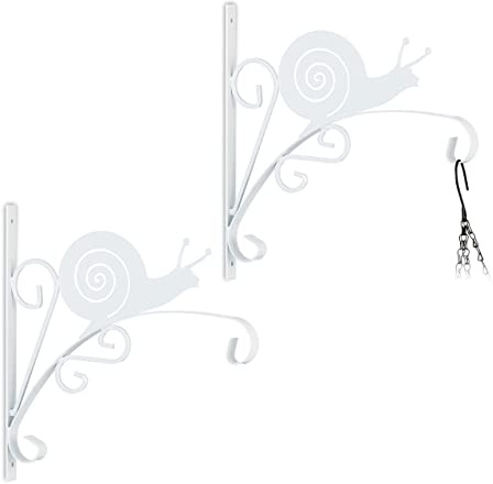 Relaxdays Blumenampel Halterung im 2er Set, Schnecke, Wandmontage, weiß | HxBxT: 30 x 30,5 x 2 cm, Blumenhaken aus Eisen