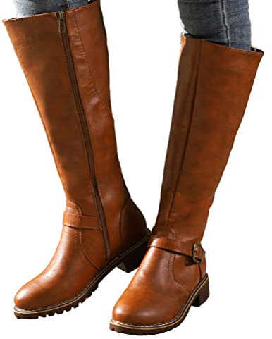 ticticlily Stivali Alti Donna Stivali Eleganti Casual a Punta Comodi Senza Chiusura Donna Scarpe Primaverili Invernali C Marrone 38 EU
