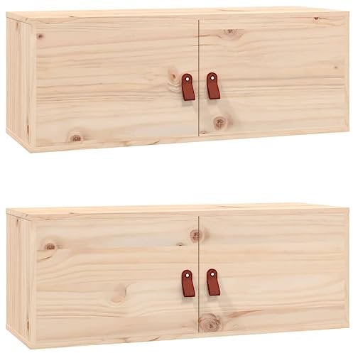 vidaXL Wandschrank 2 STK., Hängeschrank mit viel Stauraum, Schwebeschrank für Wohnzimmer, TV Schrank Wohnzimmerschrank Holzschrank, Massivholz Kiefer