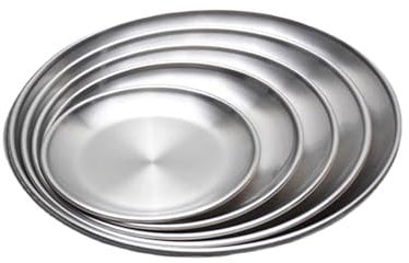 INCAUCA 4 Size Stainless Steel Round Plate, 14/17/20/23cm Flat Brushed Dinner Plates, Metal Serving Platter Tray for Party Outdoor Camping BBQ, Dessert Dish for Pizza Salad Steak, Silver