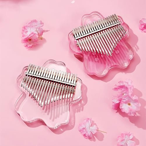 Tragbares Sakura Finger Daumen Klavier 17/21 Tasten Pinky Mini Kalimba Finger Musikinstrument Geschenke für Anfänger (Durchsichtig 21 Tasten)