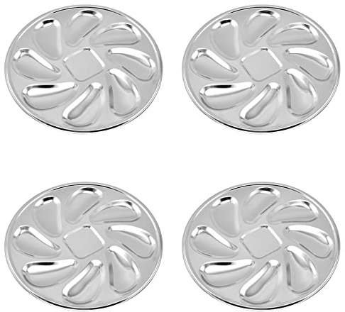 ANTIOCH 4 Platos de Ostras, Platos de Ostras de Acero Inoxidable Contenedor de Ostras Duradero en Forma de Concha 8 Ranuras para Salsa de Ostras