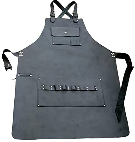 ZWEBY Delantal de Trabajo Delantal de cuero suave for chef de cocina for adultos para Hombres Mujeres