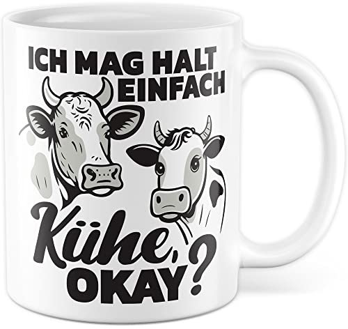 Kühe Tasse mit Spruch lustig Kuh Kaffeetasse Bäuerin Kaffee-Becher Rinder Kuhstall Tasse Ich mag halt einfach Kühe Witz Tasse Humor Bauer Bauernhof Tierhalter Tiere Landwirtschaft Landwirt (Weiß)