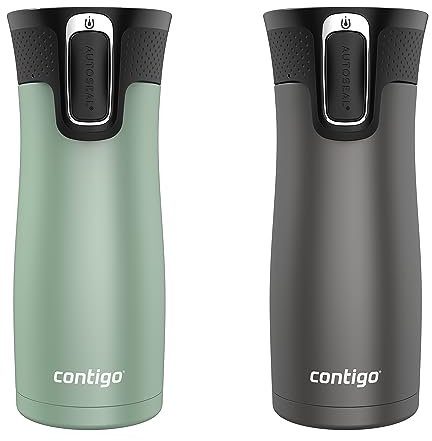 Contigo West Loop 2.0 Leak-Proof Spill-Proof Insulated Stainless Steel Travel Mug, 16oz., 2 Pack, Agave Metallic & Sake Metallic