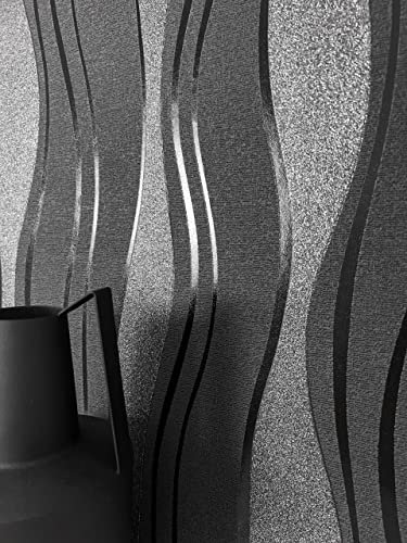 NEWROOM Papier peint Noir Bandes Intissé - Moderne Anthracite Gris Ligne Vagues Optique 3D