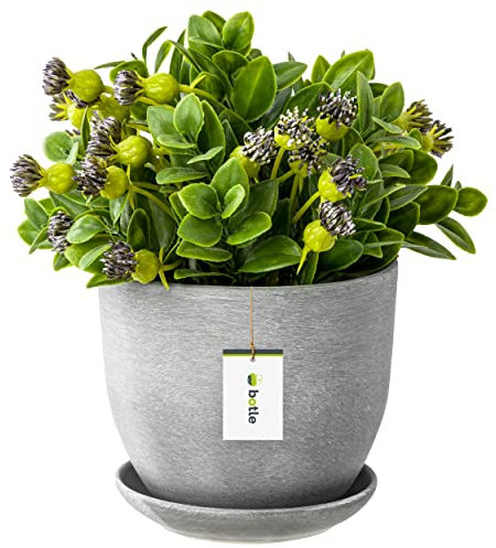 Keramiktopf Pflanztopf Blumenchale Übertopf Pflanzkübel handbemalt D 305 mm Beton hell Grau Keramik inkl. Untersetzer Wasserablaufloch