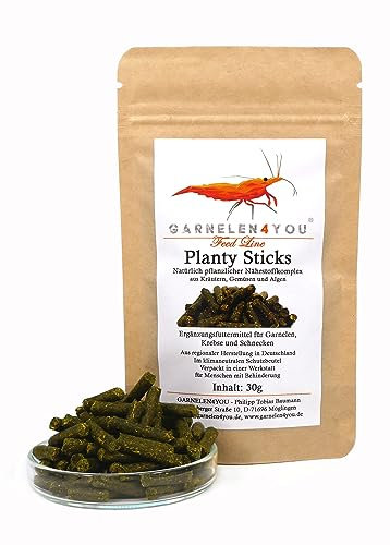 GARNELEN4YOU® Planty Sticks | Premium Garnelenfutter | pflanzliches Hauptfutter | aus regionaler Herstellung in DE | nachhaltige Verpackung | wissenschaftlich abgestimmt (30g)