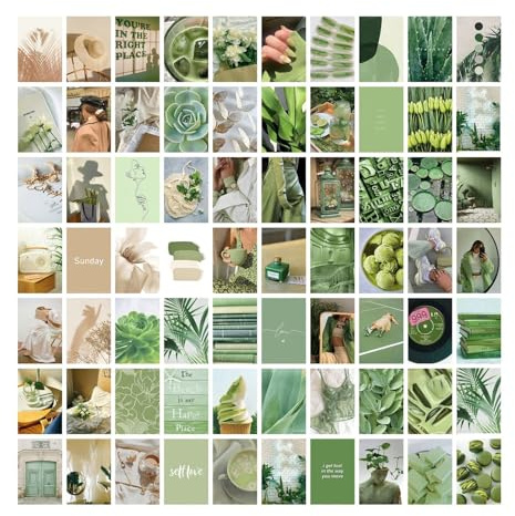 FSLEOVN 70 Stück Ästhetisches Bilder für Wandcollage Karten Collage Druck Aesthetic Poster Retro Wandkunstdruck Poster Raumdekoration Collage Wand (Grün)