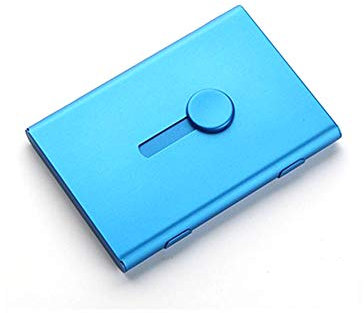 TopHomer Visitenkartenetui, Automatische Pop-ups Visitenkartenhalter Professionelle, Metall Tragbar Kartenetui für Büro Damen und Herren (Blau)