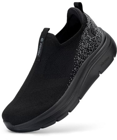 FitVille Scarpe Larghe Senza Lacci Donna Passeggio Casual Sneakers Slip-on Camminata Scarpe Ginnastica Nero 39 EU X-Larga