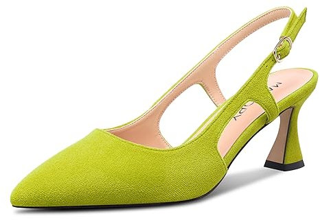 MAGIOPY Donna Chiusa a Punta Medio Tacco Heel Slingback Slip-on Dress Pumps Fibbia Casual Ufficio Estate Scarpe 6.5 CM Heels Verde Giallo 38 EU