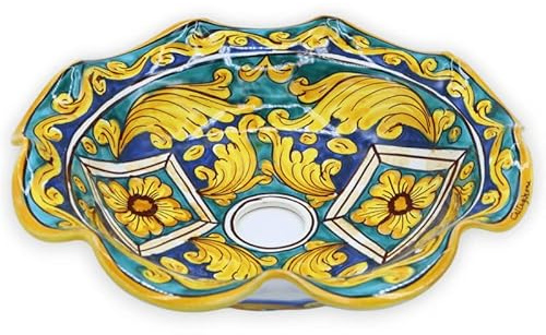 SICILIA BEDDA CAPACI Piatto Lampadario Ceramica Caltagirone, con Varie Misure (1Unità) Decoro Barocco e Geometrico - Ø 30 cm