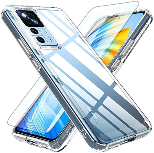 BESINPO für Xiaomi 12T / Xiaomi 12T Pro Hülle mit Panzer Schutz Glas, [Militärischer Schutz] Stoßfest Transparent Schutzhülle Dünn Durchsichtige Case Nie Vergilbung Klar