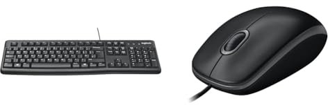 Logitech K120 Wired Keyboard for Windows, USB Plug-and-Play, Full-Size, Spill-Resistant & M100 Wired USB Mouse 3 Buttons 1000 DPI Optical Tracking, For left and right handed users