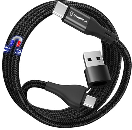 Magtame Cavo USB C, cavo magnetico da USB A/C a USB C, 1 m, in nylon intrecciato USB C, cavo di ricarica rapida di tipo C, compatibile con smartphone, Samsung Galaxy e altri dispositivi USB C