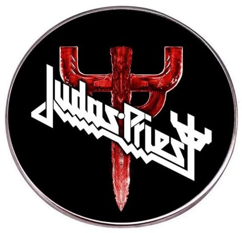 Distrigeek pin's Judas Priest Logo, métal, Noir et Rouge, Rond, Groupe Rock Heavy Metal, Badge Broche, pour Femme Homme