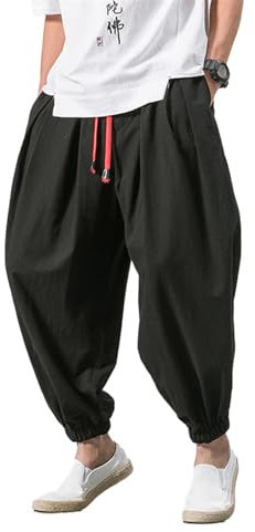 LYZXYZAI Kampfkunst Tai Chi Trainingshosen Unisex Freizeithose Weite Beine Bloomers Yoga Pumphose Pump Haremshose Qigong Shaolin Weite Beine Elastische Taille Tai Chi Kung Fu Hose,001,L