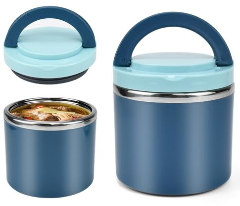 DKEROSS Contenitore Termico per Alimenti Caldi 630ML Contenitori Termici in Acciaio per Alimenti Contenitore per Pranzo Termico Lavoro Contenitore Termico per Pasta Calda per Zuppa Riso (Blu) SoupCup