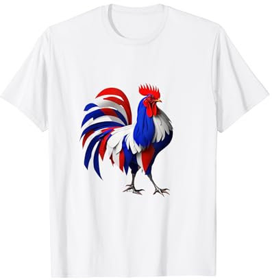 Un fier coq français T-Shirt Graphique Bleu Coq aux couleurs du drapeau France Unisex-Adultes S