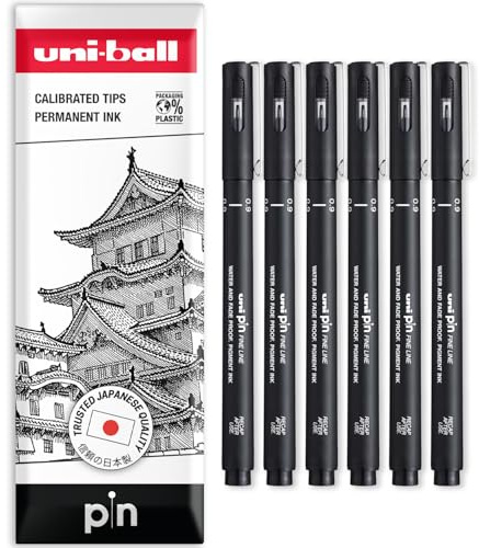 uni-ball PIN Fineliner, schwarze Schreibstifte mit feiner Spitze, wasser- und lichtbeständige Tinte, ideal für Skizzen, Scrapbooking, Konturen, Kunst, technisches Zeichnen, in Geschenkbox (6 Stück,