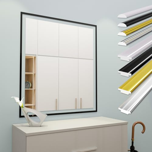 HEXIM selbstklebende Zierleisten flexibel universelle Profile Wandleiste Gold Chrom Weiß Schwarz 300cm Spiegelrand Möbel Deckenleiste (1 Leiste T1-S schwarz)