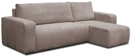 VENASI MÖBEL Ecksofa mit Schlaffunktion und Bettkasten Cord-Stofff, Luna L-Form Schlafsofa Eckcouch Sofa (Braun)
