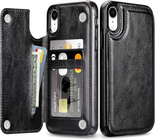 Knoowcase for iPhone XR Case Shockproof Wallet Pouch with Card Holder Flip Folio Case Soft PU Leather Flexible TPU Bumper Magnetic Closure Kickstand Drop Protective Cover for iPhone XR, Black