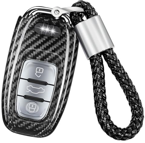 T-carbon autoschlüssel hülle kompatibel mit Audi,Glasfaser Schutzhülle Schlüssel Hülle kompatibel mit A4 A4L A5 A6 A6L A7 A8 Q5 Q8 R8 RS4 RS5 RS6 RS7 S4 S5 S6 S7 S8 SQ5,Silber Schwarz