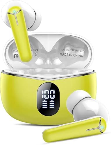 Generico Cuffie Bluetooth, cuffie auricolari Bluetooth wireless con microfono HD, display LED, riduzione del rumore ENC, 48 ore di riproduzione, auricolari stereo HiFi per lavoro e studio
