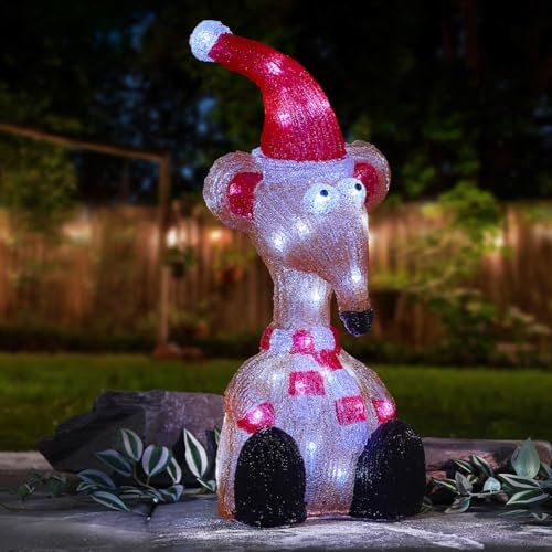 Festive Lights Weihnachtsfigur für drinnen und draußen, Acryl, Weihnachtsfigur, 40 weiße LEDs, batteriebetrieben, Beleuchtung mit Timer-Dekoration, 49 cm