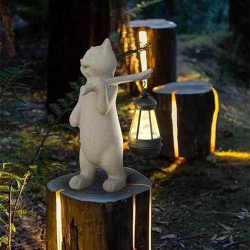 mikilov Katze Harz Statue mit Solar Laterne (Walking 25cm Statue Dekoration, Rasen Statue, Garten Home Decor, Skulptur Ornament, Tierfigur für Balkon Garten
